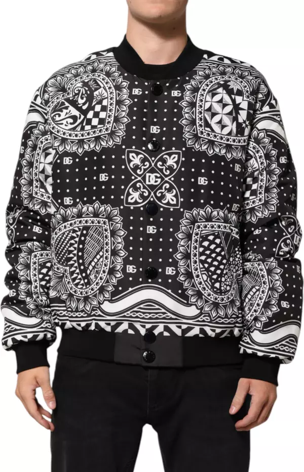 Black White BandanaPrint Men Bomber  Jacket