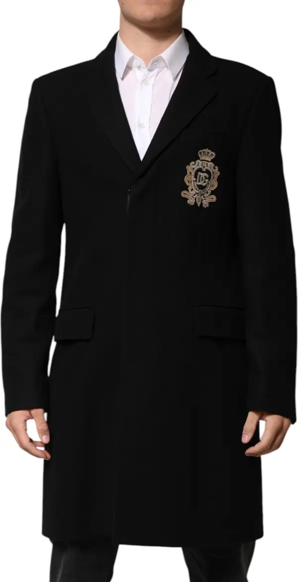 Black Heraldic Patch Single Breasted Blazer Jacket