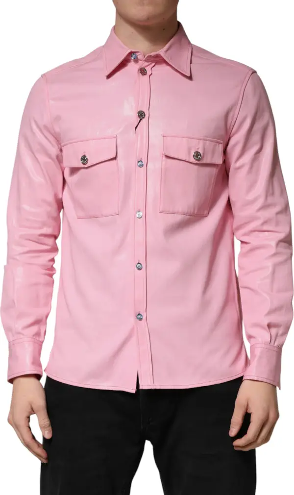 Pink Cotton Collared Men Button Down Shirt