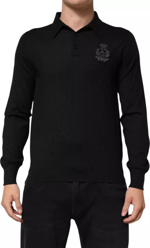 Black Crest Long Sleeve Men Pullover Sweater