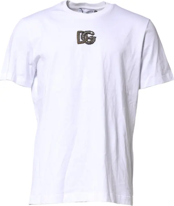 White Cotton DG Logo Embroidery Men  T-shirt