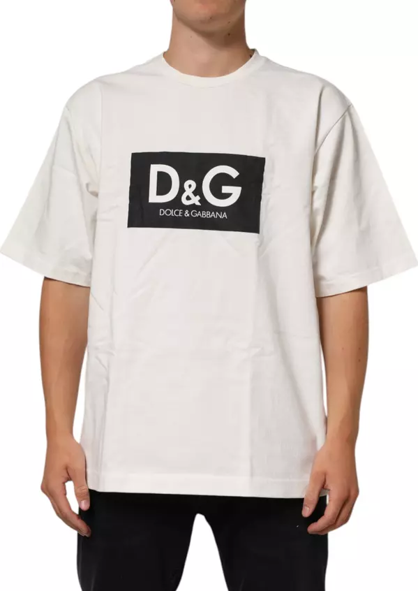 White Cotton Logo Print Men Crewneck T-shirt