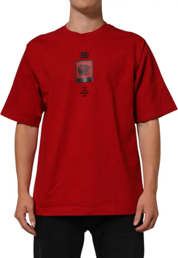Red DG Eye Print Cotton Crew Neck T-shirt