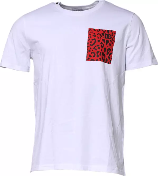 White Cotton Leopard Print Crew Neck T-shirt
