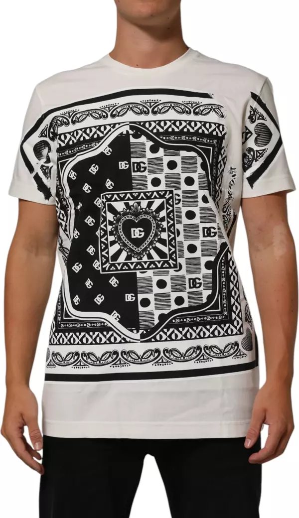 White Cotton Bandana Print CrewNeck T-shirt