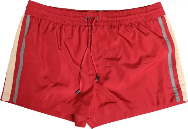 Red Polyester Men Drawstring Shorts Swimwear