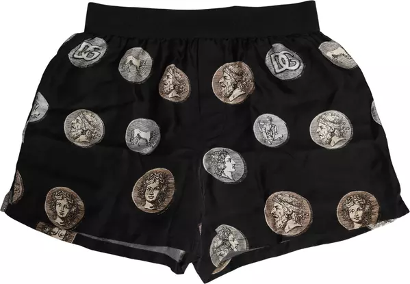 Black Ancient Coin Print Boxer Shorts Underwear