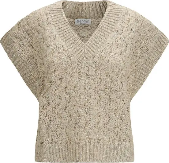 Beige Silk Sleeveles Sweater