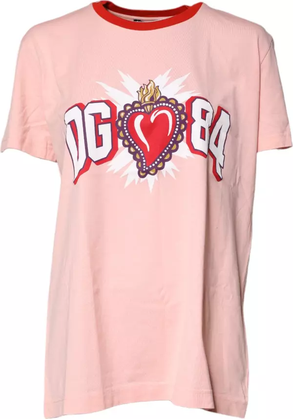 Pink DG 84 Sacred Heart Print Cotton T-shirt