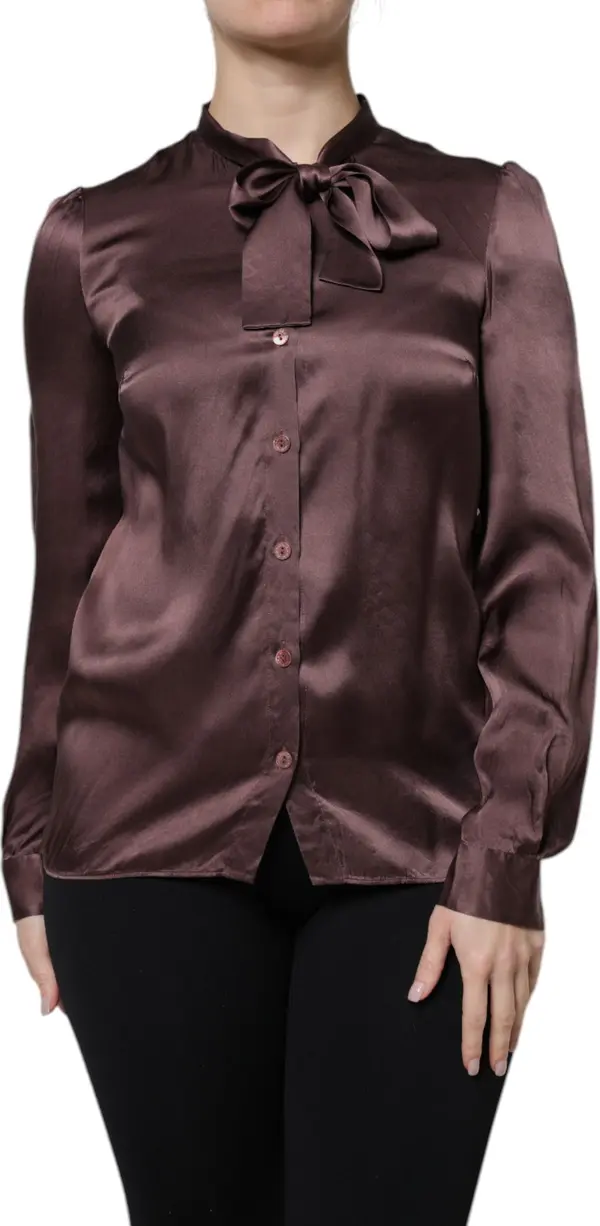 Violet Satin Long Sleeve Ascot Tie Shirt Top