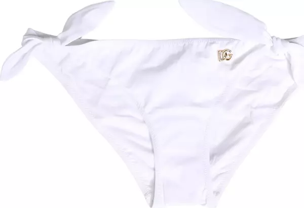 White Nylon DG Logo Plaque Bikini Bottom Swimwear