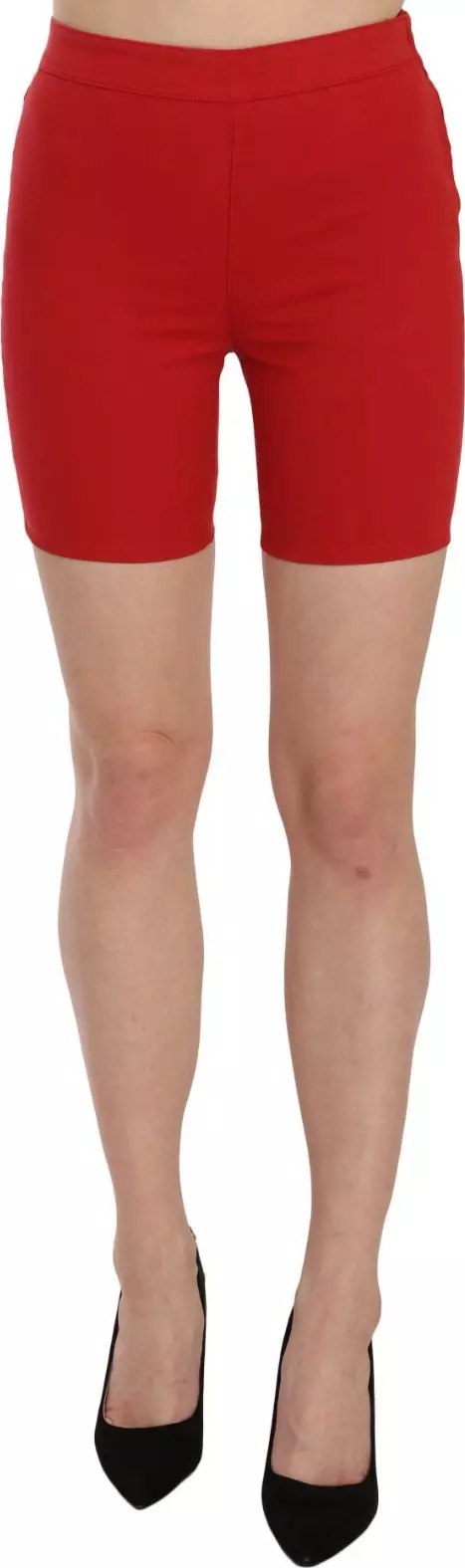 Red Mid Waist Cotton Stretch Slim Mini Shorts