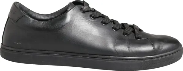 Black Leather Low Top Lace Up Sneakers Shoes