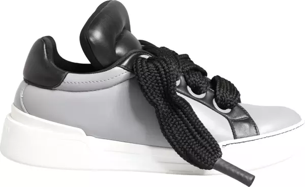 Gray Leather Low Top Lace Up Sneakers Shoes