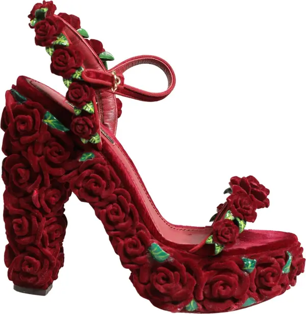 Red Rose Embellished Platform Sandals Shoes
