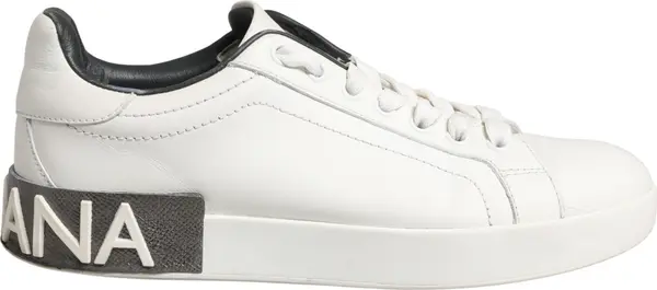 White Black Portofino Leather Sneakers Shoes
