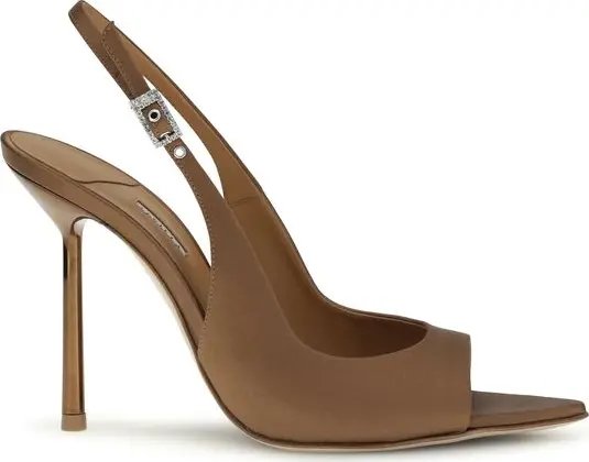 Brown Silk Stiletto Heel Sandals