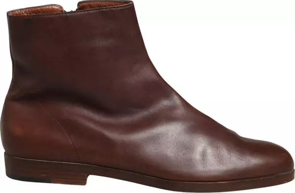 Brown Leather Flats Biker Ankle Boots Shoes