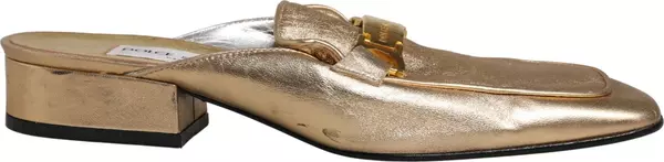 Gold Leather Flats Slides Mule Loafers Shoes
