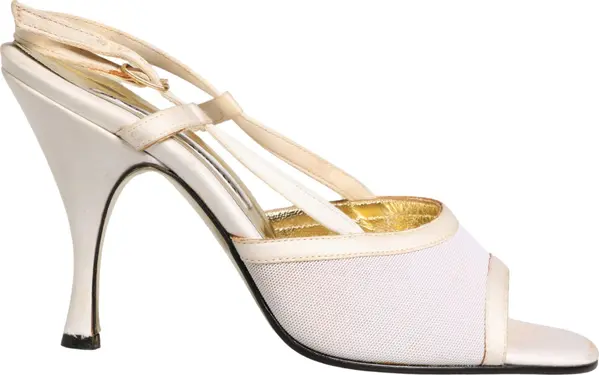 White Satin Slingback Heels Pumps Shoes