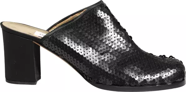 Black Sequined Mules Shoes