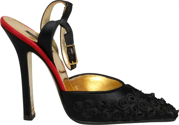 Black Satin Floral Ankle Strap Sandals Shoes