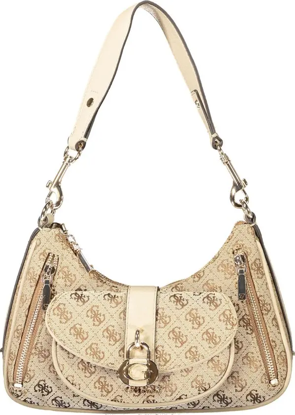 Beige Polyurethane Women Handbag