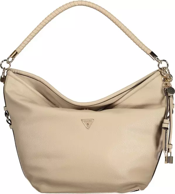 Beige Polyurethane Women Handbag