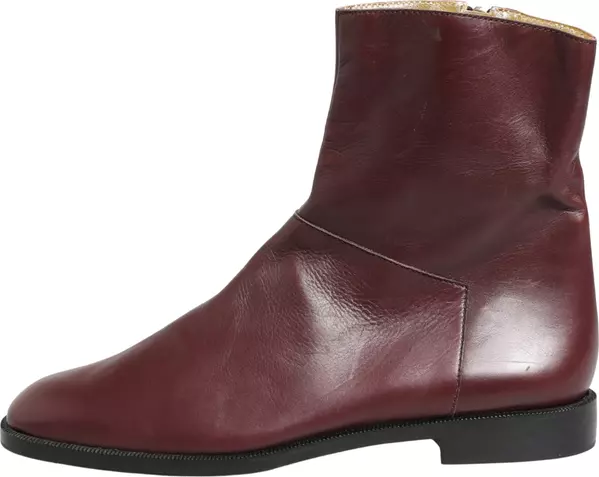 Maroon Leather Flats Biker Ankle Boots Shoes