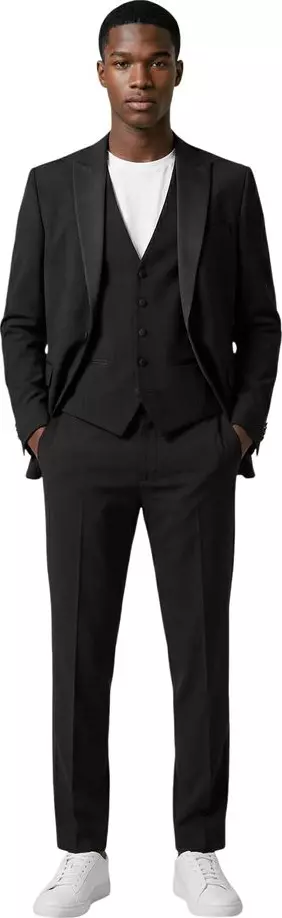 Black Polyester Three-Piece Suit