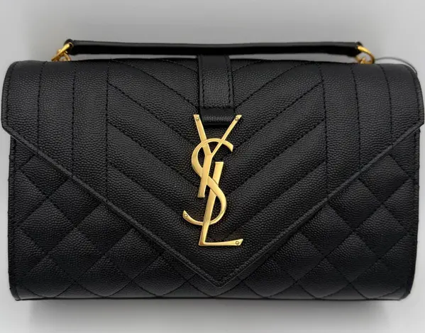 SAINT LAURENT ENVELOPE SMALL in Black Grained Leather Handbag