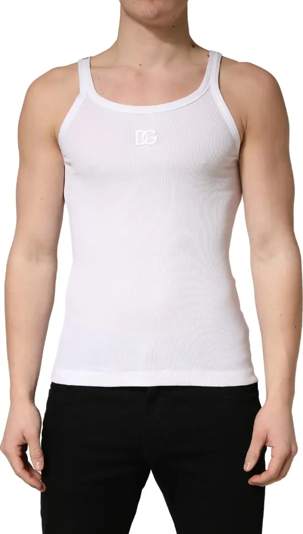 White Ribbed Cotton Sleeveless Tank  T-shirt