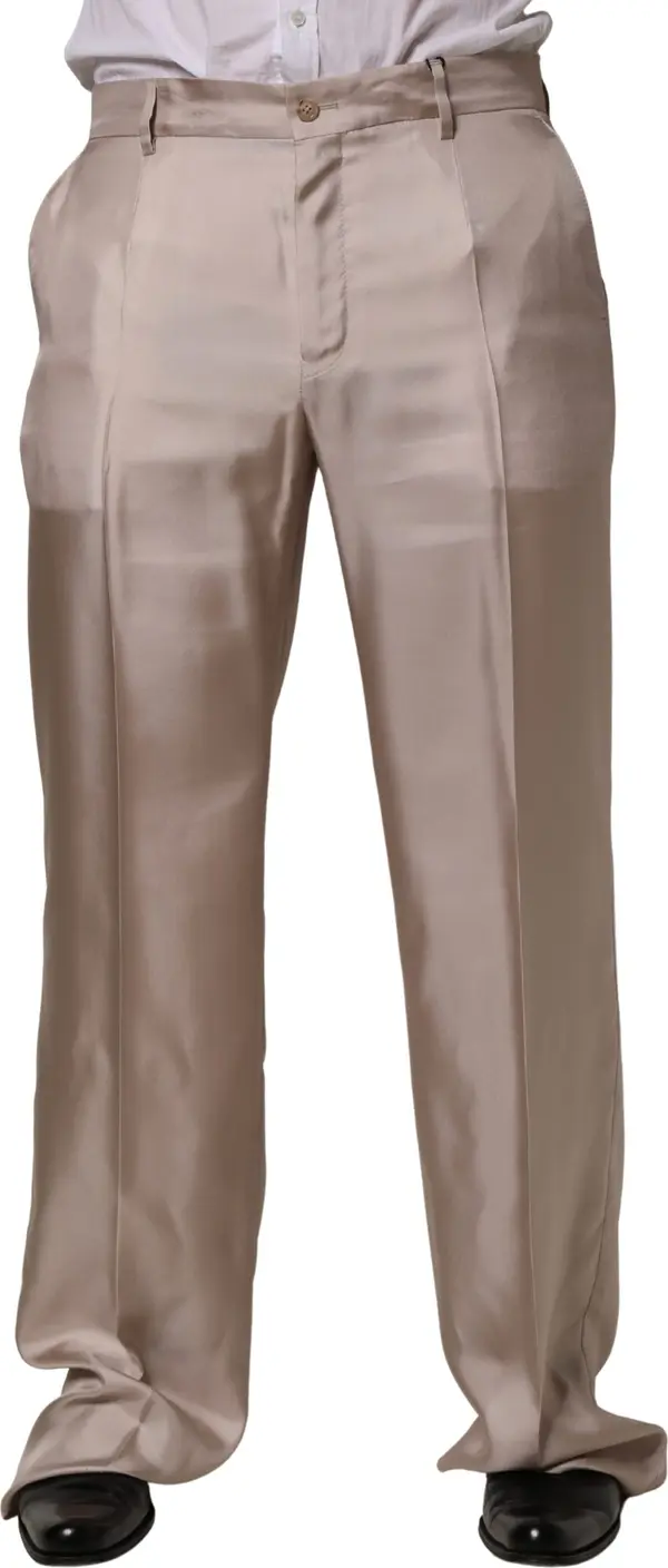 Beige Silk Straight Formal DressTrouser Pants