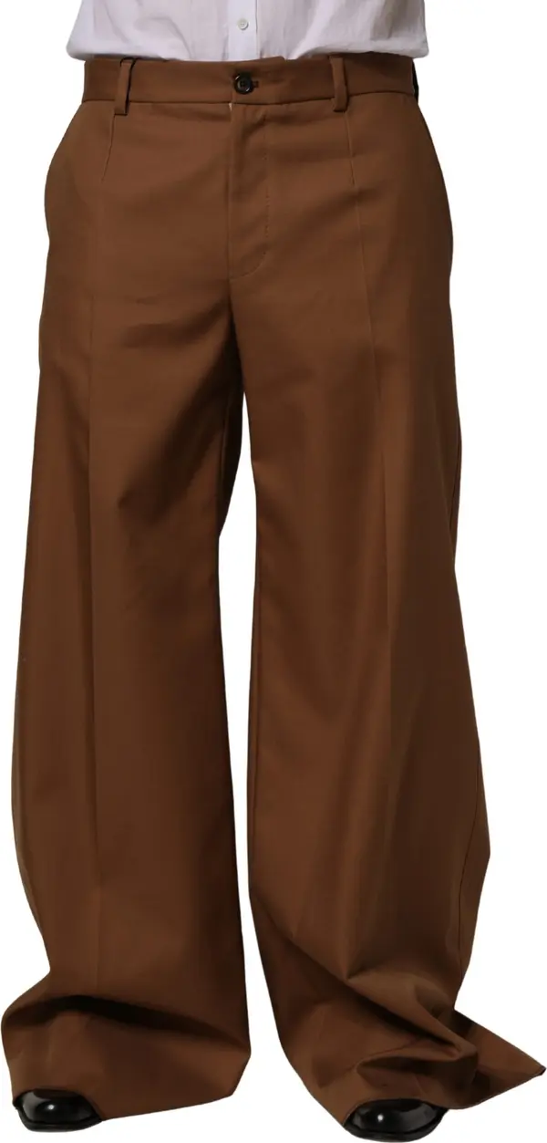 Brown Cotton Straight Men Dress Trouser Pants