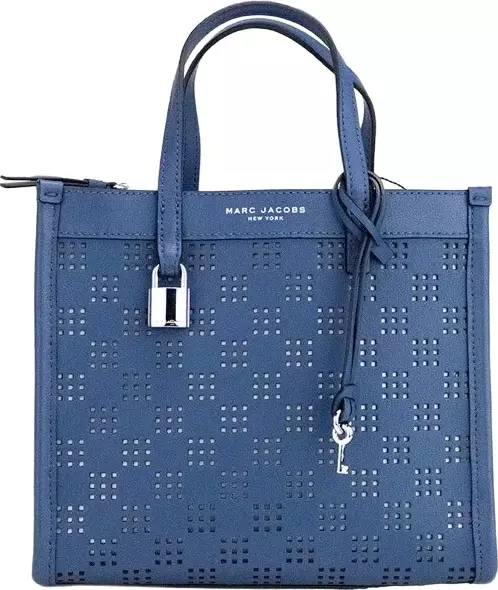 Marc Jacobs Mini Grind Blue Sea Perforated Leather Crossbody Tote Bag Purse