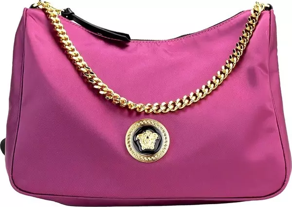 Versace Small Dahlia Nylon Fabric Medusa Pendant Crossbody Shoulder Purse Bag