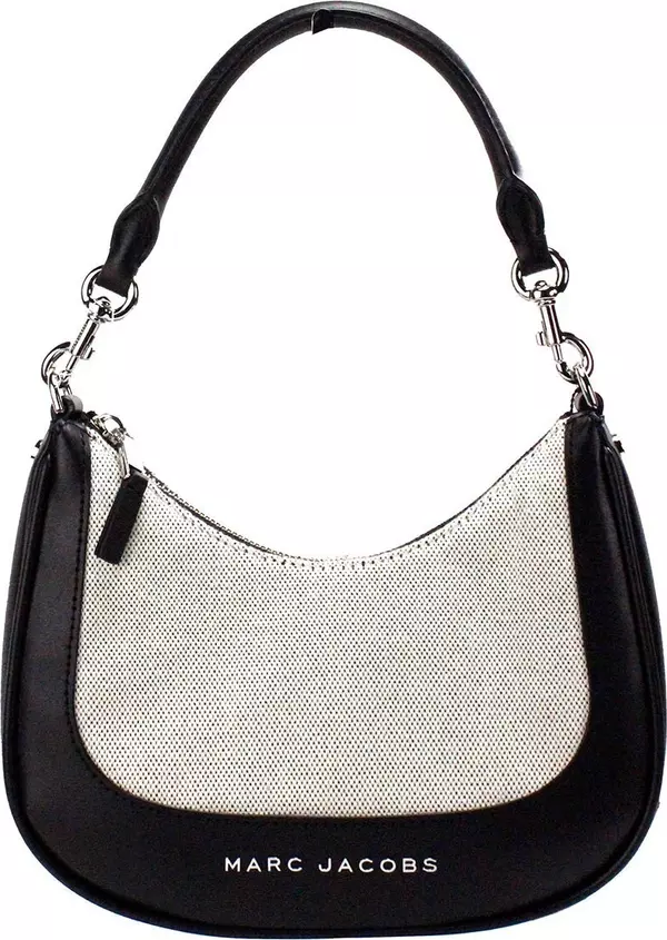 Marc Jacobs Natural Black Canvas Leather Hobo Shoulder Handbag Purse