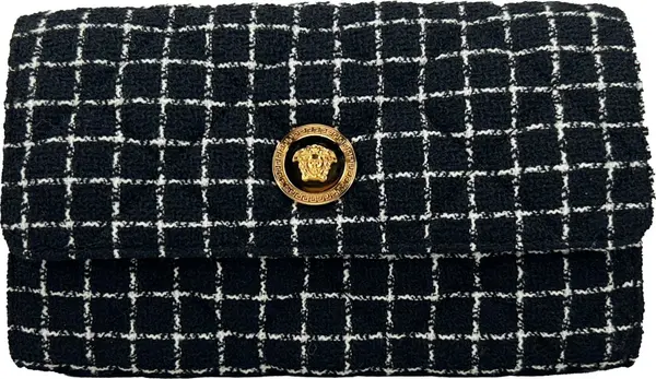 Versace Wallet On A Chain Fabric Black Crossbody Bag