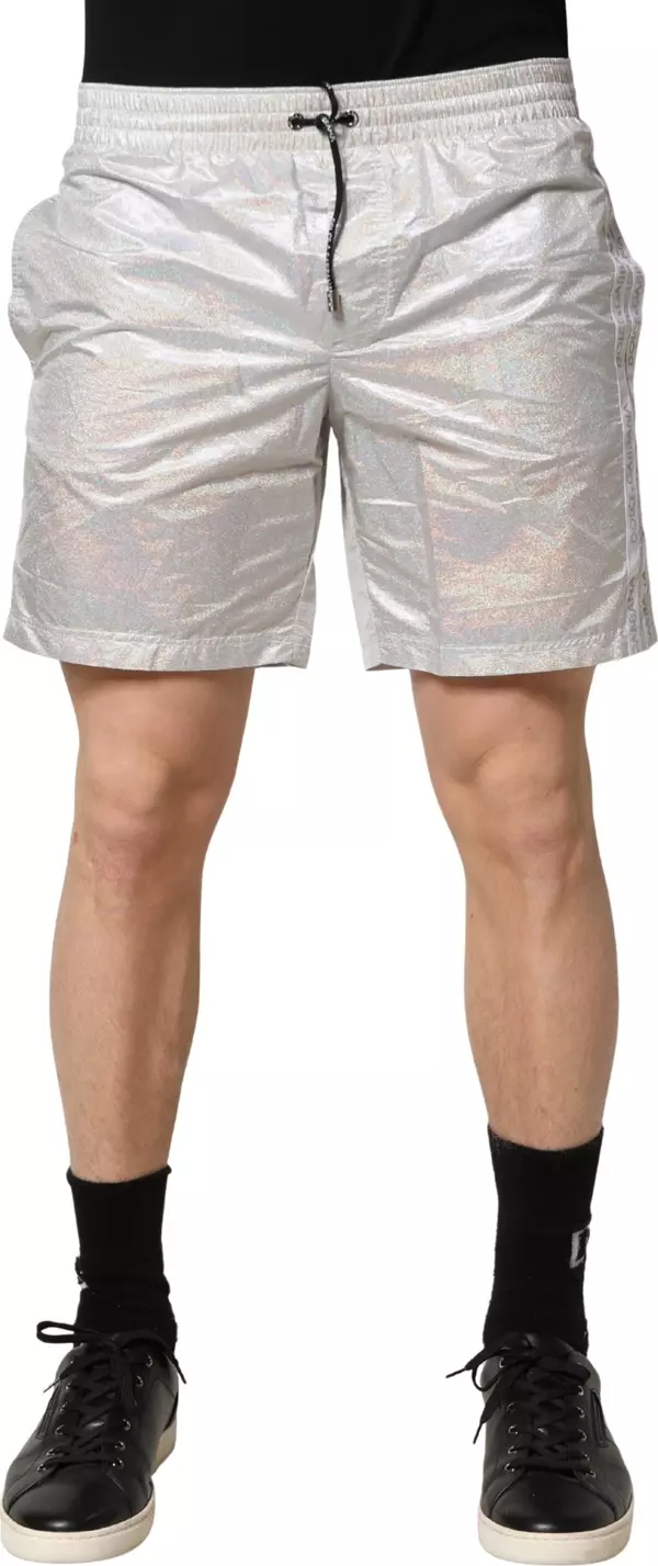 Silver Polyester Drawstring Men Shorts Swimwear