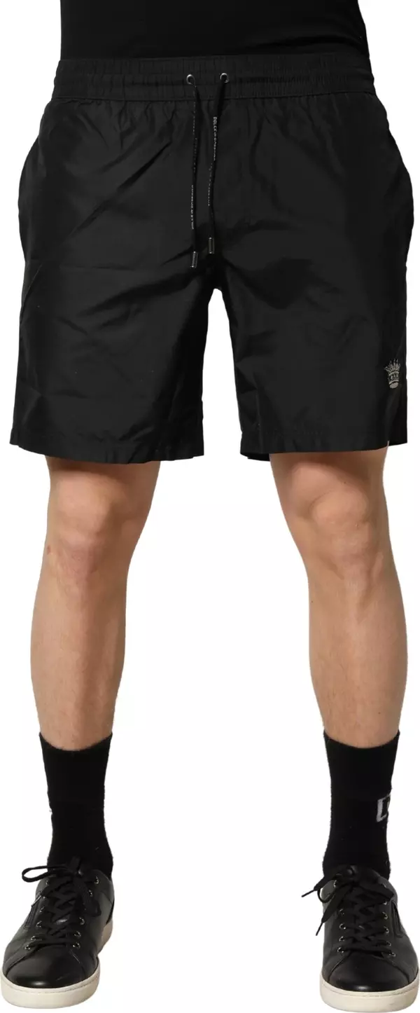 Black Polyester Drawstring Men Shorts Swimwear