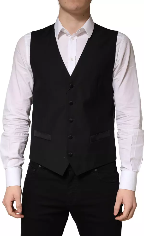 Black Wool Single Breasted Men Waistcoat Vest