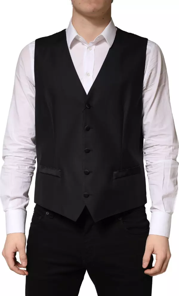 Black Wool Single Breasted Men Waistcoat Vest