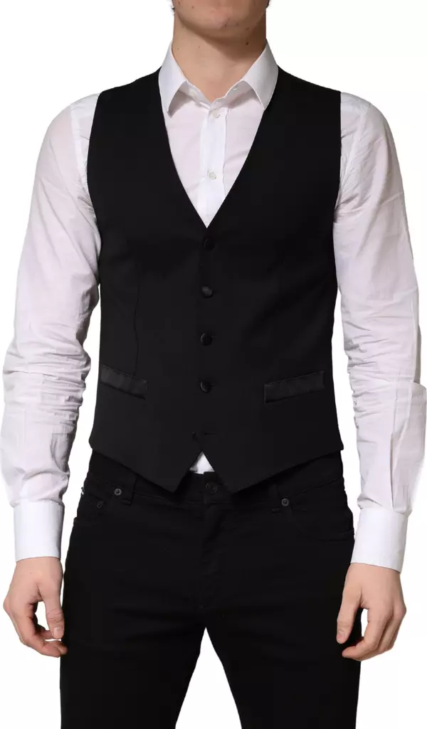 Black Wool Single Breasted Men Waistcoat Vest