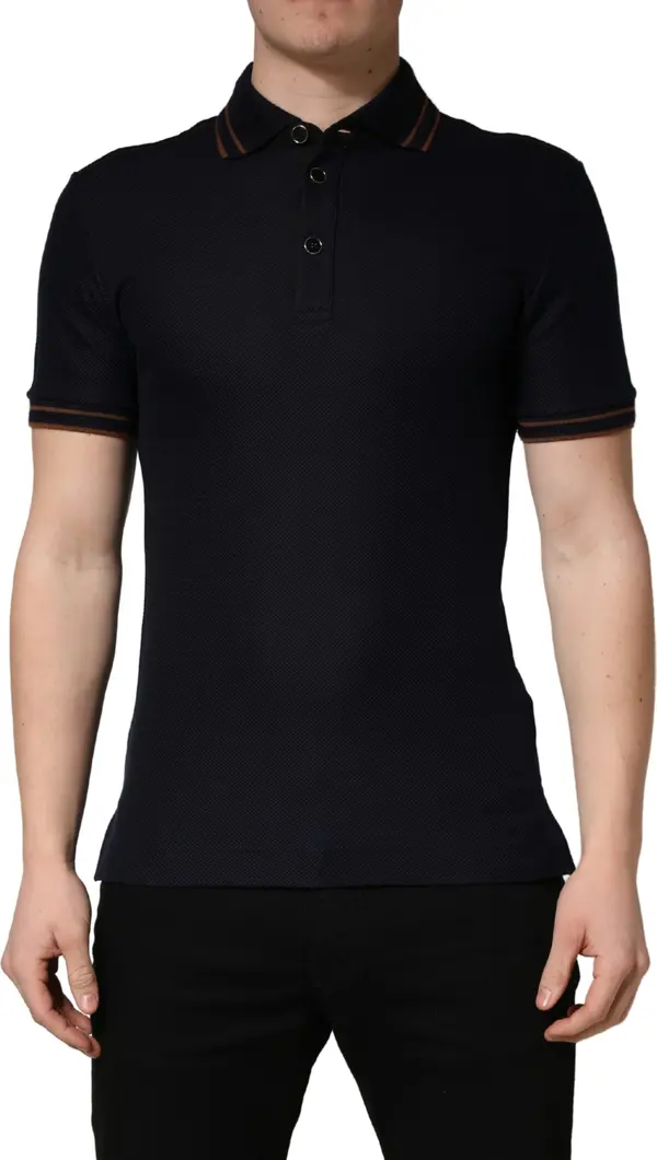 Dark Blue Silk Short Sleeve Men Polo T-shirt