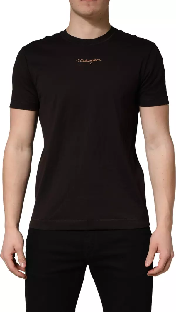 Brown Logo Embroidered Men Crew Neck T-shirt