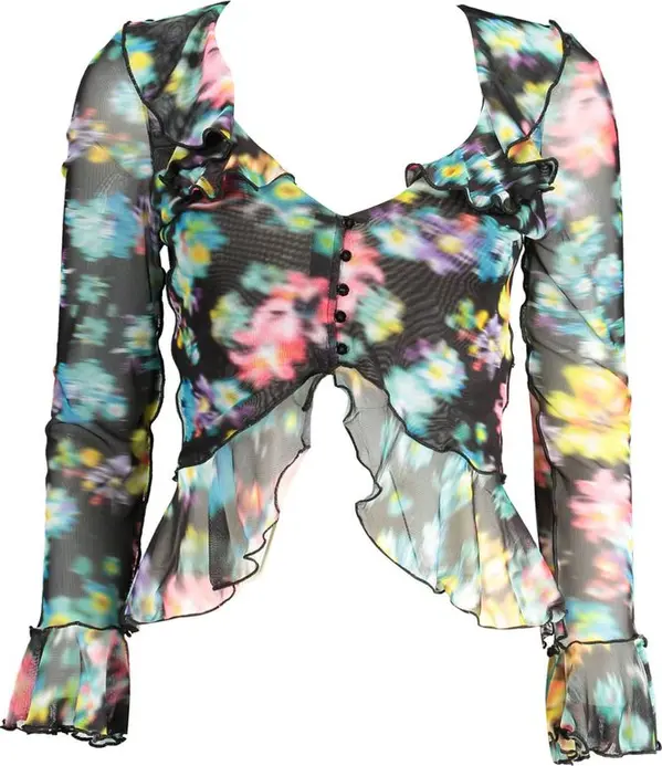 Black and Multicolor Polyester Shirt