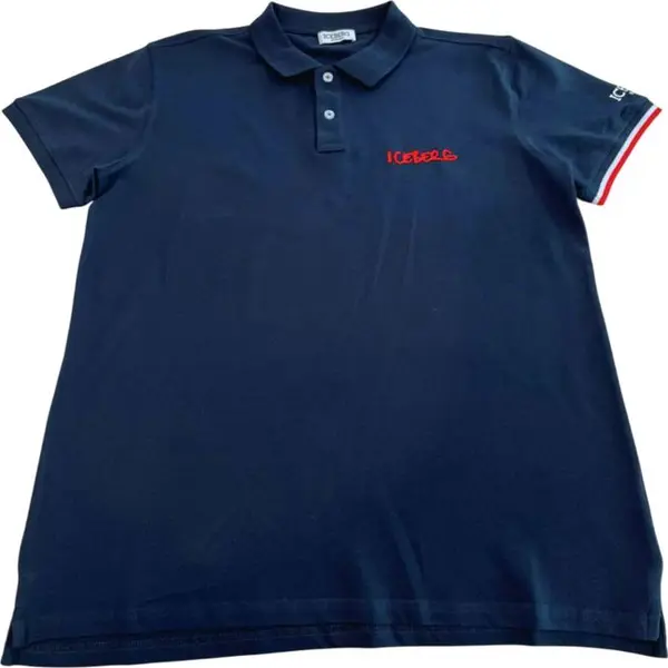 Blue Cotton Men Polo Shirt