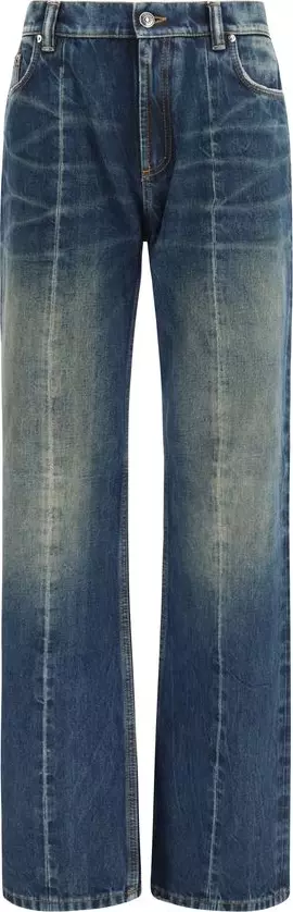 Blue Cotton Straight-Leg Jeans