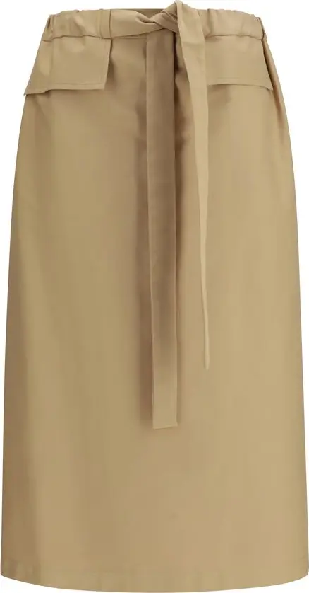 Beige Cotton Midi Skirt
