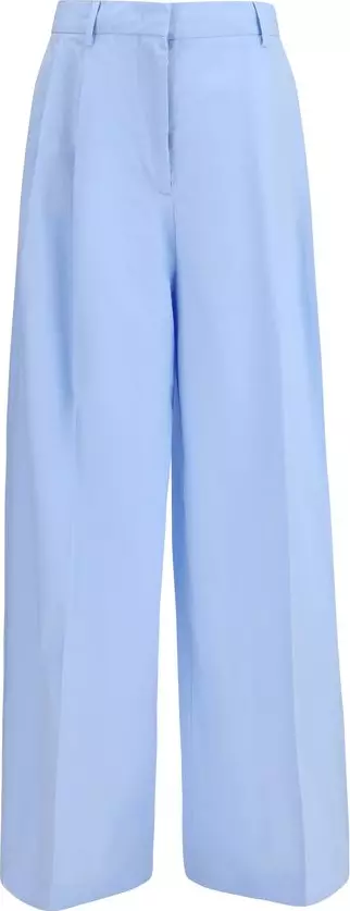 Blue Cotton Casual Pants